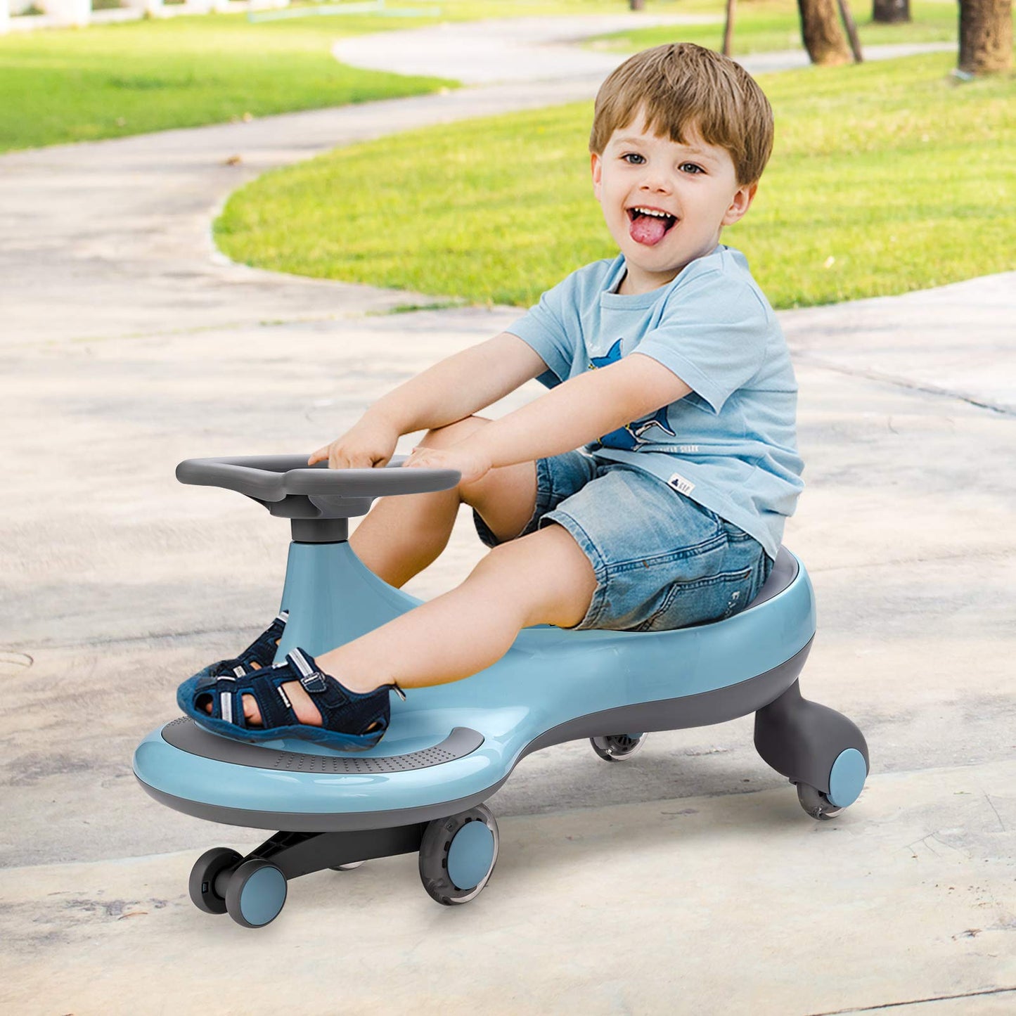Kids Wiggle Swing Car | LED Flashing Wheels, No Power Needed