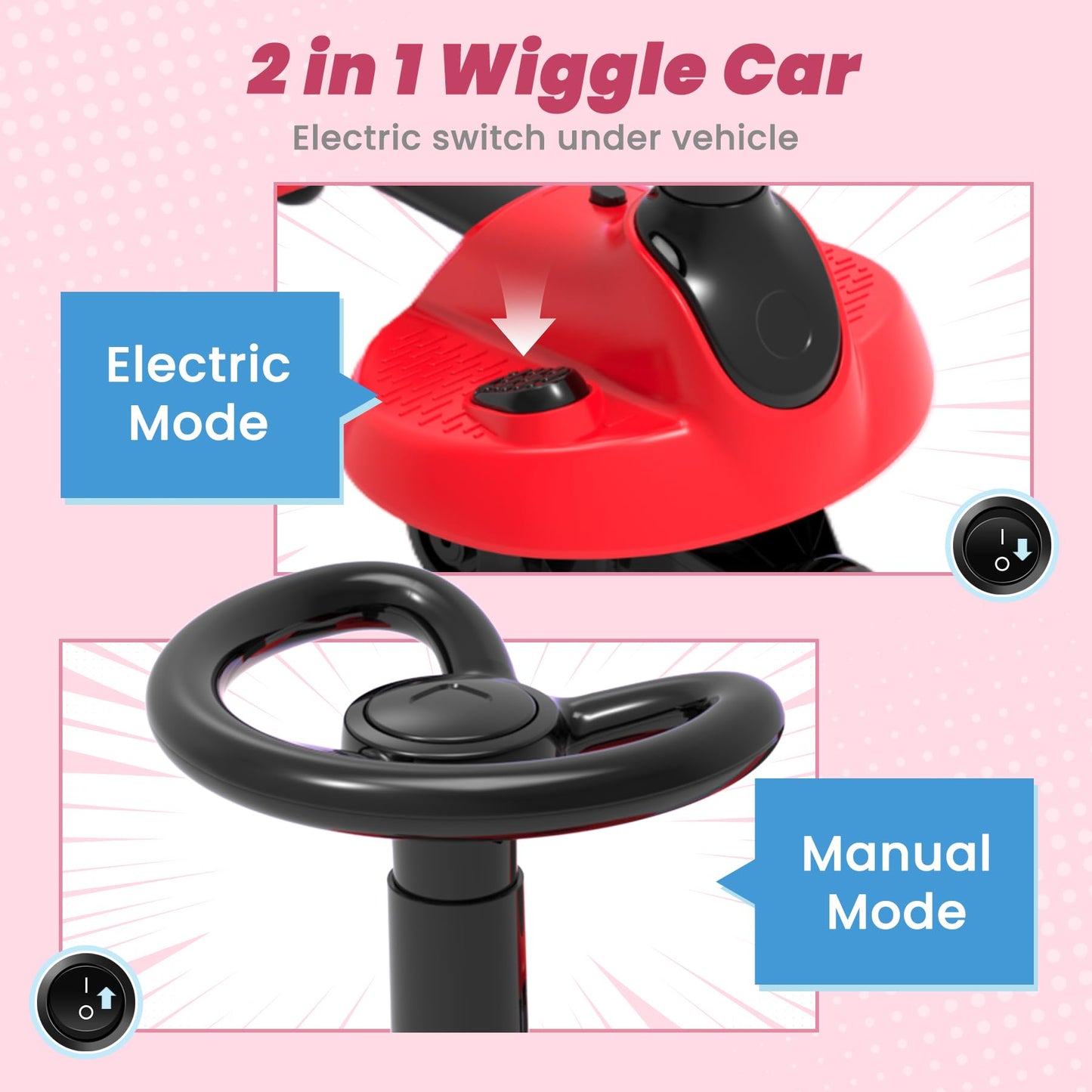 6V Kids Electric Wiggle Car | LED Flashing Wheels & Music Ride On Toy