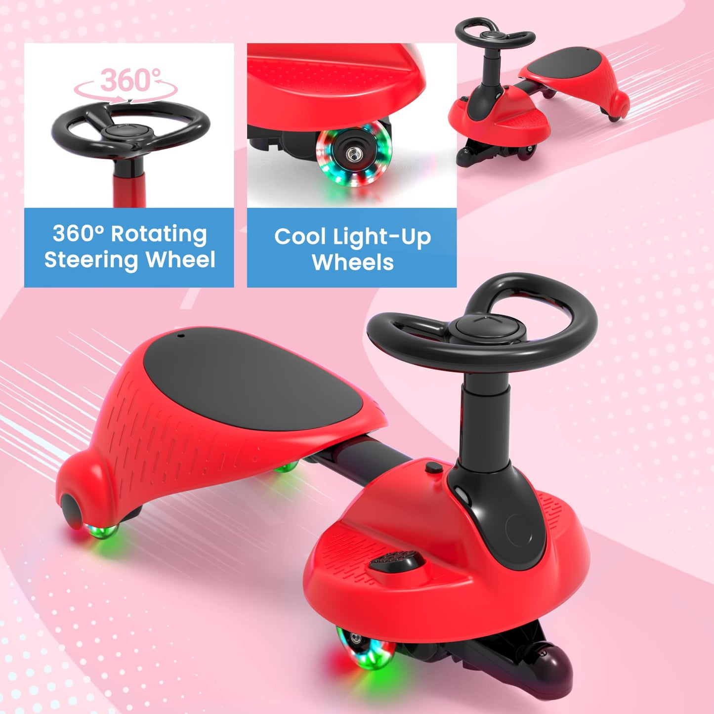 6V Kids Electric Wiggle Car | LED Flashing Wheels & Music Ride On Toy