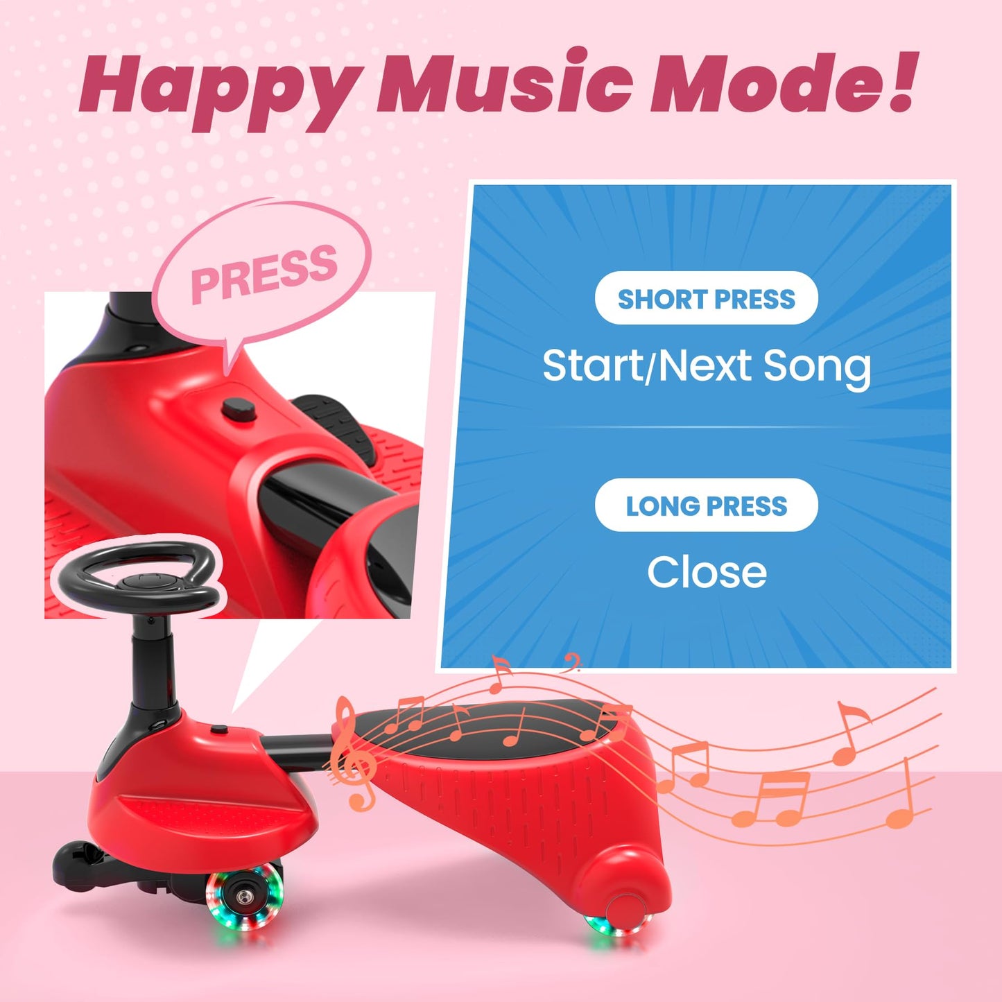 6V Kids Electric Wiggle Car | LED Flashing Wheels & Music Ride On Toy